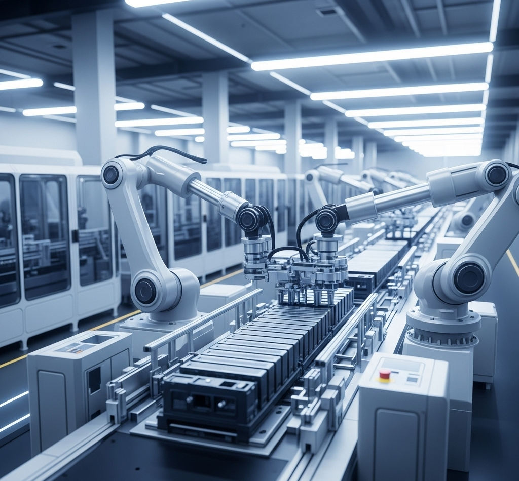 Modern battery production line showcasing advanced automation